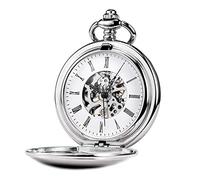Treeweto Reloj de Bolsillo Unisex con Cadena de Cuerda analógica y Mecanismo Retro Plateado Pulido Brillante