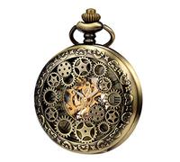 TREEWETO Reloj de Bolsillo Unisex con Cadena de Cuerda Manual analógica, Antiguo Engranaje Adornado con Bronce Romano, Bronce 103, Bronce 103
