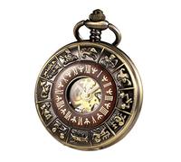 TREEWETO Reloj de bolsillo unisex de madera con cadena, cuerda manual, números romanos, mecánico, esqueleto steampunk, para hombre y mujer, con cadena y caja de regalo, marrón, Clásico