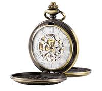 TREEWETO - Reloj mecánico de bolsillo para hombre con números romanos, con caja de regalo y cadenas para hombres y mujeres