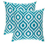 TreeWool - Pack de 2 - Ogee Ikat Acento Decorativo Fundas de cojín, 100% algodón (45 x 45 cm / 18 x 18 Pulgadas, Turquesa)