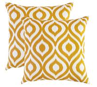 TreeWool - Pack de 2 - Ogee Ikat Acento Decorativo Fundas de cojín, 100% algodón (45 x 45 cm / 18 x 18 Pulgadas, Mostaza)