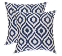 TreeWool - Pack de 2 - Ogee Ikat Acento Decorativo Fundas de cojín, 100% algodón (50 x 50 cm / 20 x 20 Pulgadas, Azul Marino)