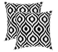 TreeWool - Pack de 2 - Ogee Ikat Acento Decorativo Fundas de cojín, 100% algodón (50 x 50 cm / 20 x 20 Pulgadas, Negro)
