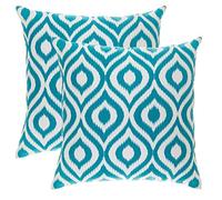 TreeWool - Pack de 2 - Ogee Ikat Acento Decorativo Fundas de cojín, 100% algodón (50 x 50 cm / 20 x 20 Pulgadas, Turquesa)