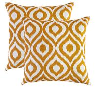 TreeWool - Pack de 2 - Ogee Ikat Acento Decorativo Fundas de cojín, 100% algodón (55 x 55 cm / 22 x 22 Pulgadas, Mostaza)