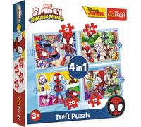 Trefl 1, 4 12 a 24 Piezas Héroes Marvel Spidey y Super Buddies, Diferentes Niveles de Dificultad, para Niños a Partir de 3 años Puzzle, Color and His Amazing Friends, spidey's Team, Medium (34611)