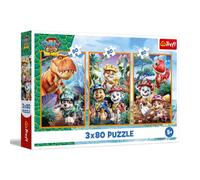 Trefl - Puzzle 3 en 1: Patrulla de pavo real, héroes de dinosaurios - 3 x 80 elementos, juego de 3 puzzles para niños a partir de 5 años