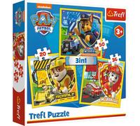 Trefl 34839 - Puzzle 3 en 1, modelo Paw Patrol 20-36-50 piezas, multicolor , color/modelo surtido