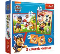 Trefl-3in1: 2X Juego de Memoria, Personajes de Cuento de Hadas, 24 Memos, Diversión para Niños a Partir de 3 Años Puzzle, Color paw patrol, equipo canino en acción (93337)