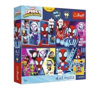 Trefl - Puzzle 4 en 1: Spidey and His Amazing Friends, día de la araña - 4 x 88 Piezas - Póster Coleccionable, Juego de Cuatro Rompecabezas para niños a Partir de 5 años
