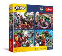 Trefl - 4-in-1 Jigsaw Puzzles: The Avengers, Los héroes están Entre Nosotros - 4 x 88 Piezas - Póster, Juego de Cuatro Rompecabezas para niños a Partir de 5 años