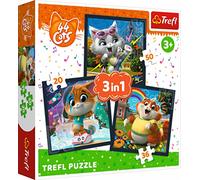 Trefl 3en1, 20 a 50 Elementos-Rompecabezas con Personajes de Cuento de Hadas 44 Gatos, para Niños a Partir de 3 años Puzzle, Color Cats, Conoce Lindos Gatitos (34865)
