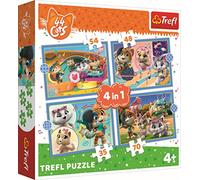 Trefl 4en1, 35 a 70 Elementos-Rompecabezas con Personajes de Cuento 44 Gatos, Diferente Grado de Dificultad, para Niños a Partir de 4 años Puzzle, Color Cats, la pandilla Felina (34612)