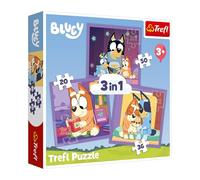 Trefl - Bluey, Meet Bluey - Puzzle 3 en 1, 3 Puzzles, de 20 a 50 Piezas - Varios Niveles de dificultad, Entretenimiento para niños Mayores de 3 años