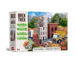Trefl - Brick Trick: Obra/Construction Site - Construye con Ladrillos, Bloques Eco de ladrillo Real, 290 Ladrillos, Reutilizables, Juego Creativo para niños a Partir de 6 años