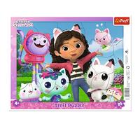 Trefl - Casa de Gatos Gabi, Conoce a Gabi - Rompecabezas de Marco para niños pequeños, 25 Piezas Grandes, Marco y Almohadilla rígida, con héroes de Cuento de Hadas, para niños a Partir de 4 años