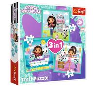 Trefl - Gabby's Dollhouse, Actividades de Gabby - Puzle 3en1, de 20 a 50 Piezas - Puzle de Colores con los Personajes de la Serie Infantil, Entretenimiento para niños a Partir de 3 años