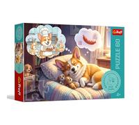 Trefl - Corgi en el país de los sueños - 60 Piezas - Rompecabezas de Animales Coloridos, Entretenimiento Creativo, diversión para niños a Partir de 4 años