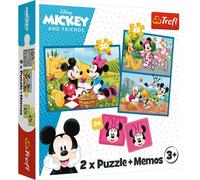 Trefl - Disney, Conoce a los Personajes Disney - 3en1: 2x Puzzles + Juego de Memoria, Puzzles con Personajes de Cuentos de Hadas, 30 y 48 Piezas, 24 Memorias, Mickey Mouse, a partir de 3 Años de Edad