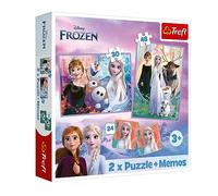 Trefl - Disney Frozen 2, Las Princesas en su Reino - 3en1: 2X Puzle + Juego de Memoria, Puzle con los Personajes de la película, 30 y 48 Piezas, Distintos Grados de dificultad