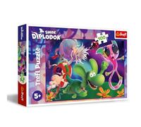 Trefl - El dragón Diplodoco con Amigos - Puzle de 100 Piezas - Rompecabezas navideño con los Personajes de la Serie Infantil, para niños a Partir de 5 años