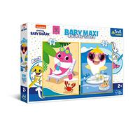 Trefl- Feliz Día del Tiburón-4 en 1: 2x10 Grandes, Coloridos con Personajes de Cuentos de Hadas, diversión para niños a Partir de 2 años Puzzle, Color Baby Shark (43005)