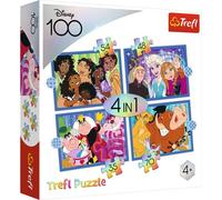 Trefl - Feliz Disney World - Rompecabezas 4en1, 4 Rompecabezas, 35 a 70 Piezas - Encanto, Frozen, Alicia en el País de Las Maravillas, el Rey León, para Niños a Partir de 4 Años