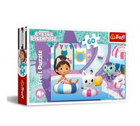 Trefl - Gabby's Dollhouse, Gabby en la Piscina - Puzle de 60 Piezas - Puzle de Colores con los Personajes de la Serie Infantil, Entretenimiento Creativo, Juego para niños a Partir de 4 años