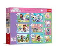 Trefl - Gabby's Dollhouse: Gabby y su Mundo - 10 en 1, 10 Rompecabezas, de 20 a 48 Piezas - Rompecabezas de Colores con los Personajes del Cuento,para niños a Partir de 4 años