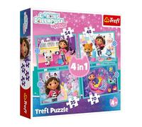 Trefl - Gabby's Dollhouse, La Gran Aventura de Gabby: Rompecabezas 4 en 1, 4 Rompecabezas, de 35 a 70 Piezas, Coloridos con Personajes de Cuentos de Hadas, diversión para niños a Partir de 4 años