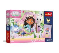 Trefl - Gabby's Dollhouse, Las Aventuras de Gabby y el Gato - 60 Piezas - Rompecabezas a Todo Color con los Personajes de la Historia, póster Exclusivo,diversión para niños a Partir de 4 años