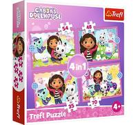 Trefl - Gabby's Dollhouse, Las Aventuras de Gabi - Puzzles 4 en 1, 4 Puzzles, de 35 a 70 Piezas - Puzzles con Personajes de Cuentos de Hadas, la Casa del Gato, para Niños a Partir de 4 Años