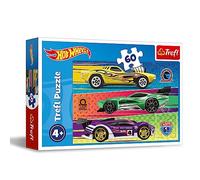 Trefl- Ruedas Calientes Hot Wheels, La Carrera 60 Piezas-Puzle de Colores con los Coches Famosos, Entretenimiento Creativo, Juego para niños a Partir de 4 años, Multicolor (17389)