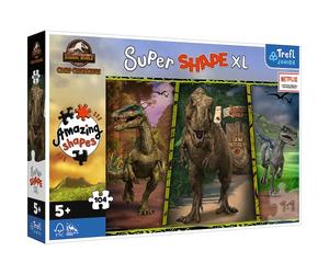 Trefl Junior - Jurassic Park, Dinosaurios de Colores - Puzzle 104 XL Super Shape -Rompecabezas de Formas Locas, Piezas Grandes, Colores con Personajes de Cuentos de Hadas, a Partir de 5 años