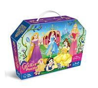 Trefl Junior - Princesas Felices - Puzles Glitter 70 Elementos, Coloridos puzles con Personajes de Cuentos de Hadas, Princesas Disney, diversión para niños a Partir de 4 años