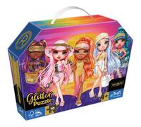 Trefl Junior - Rainbow High, Glitterdockor - Glitterpussel Glitter 70 bitar, Bekväm Bröstkorg med Handtag, Glitterpussel för Små Modefantaster, kul för barn från 4 år