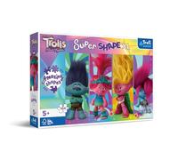 Trefl Junior - Trolls Band Together, Jugando con los Troles - Puzle 104 XXL Super Shape - Puzle de Forma Loca, Piezas Grandes, Puzle de Colores con los Personajes de la película Animada