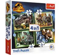 Trefl - Jurassic World Dominion, Dinosaurios Peligrosos - Puzzle 4en1, 4 Puzzles, 35a 70 Piezas - Puzzles con Dinosaurios, Parque Jurásico, Diferente Grado de Dificultad, para Niños a partir de 4 años