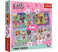 Trefl 4en1, 35 a 70 Piezas Pequeños Fans de Las Muñecas L.O.L, Grado de Dificultad, para Niños a Partir de 4 años Puzzle, Color Surprise, Conoce (34613)