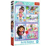 Trefl Puzle 2 en 1 Gabby's Dollhouse - Juega con Gabby, Set 2 x 70 piezas, a partir de 4 años