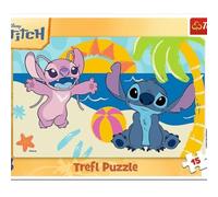 Trefl - Lilo & Stitch, a la Sombra de Las Palmeras - Rompecabezas de Marco para niños pequeños, 15 Piezas Grandes, Marco y Almohadilla rígida, para niños a Partir de 3 años