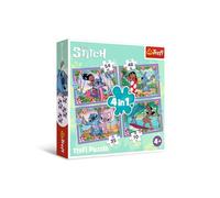 Trefl - Lilo & Stitch, día de Locos de Lilo y Stitch: puzle 4 en 1, 4 Rompecabezas, de 35 a 70 Piezas, puzle de Colores con los Personajes de la película de Lilo y Stitch, de 4 años.