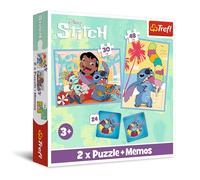Trefl-Lilo&Stitch, día feliz de Lilo&Stitch, 3 en 1: 2x puzle+juego de memoria, puzle con los personajes de la película, 30 y 48 pieza, grados de dificultad, 24 pares de tarjetas de memoria, de 3 años