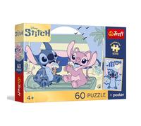 Trefl - Lilo & Stitch, Diversión con Stitch - Rompecabezas de 60 Piezas - con Personajes de la película, un póster Exclusivo, Entretenimiento Creativo y diversión para niños a Partir de 4 años