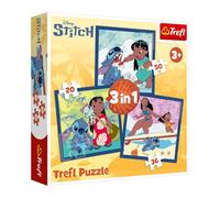 Trefl - Lilo & Stitch, Tiempo con Stitch - Puzzle 3 en 1, 3 Puzzles, de 20 a 50 Piezas - Varios Niveles de dificultad, Entretenimiento para niños a Partir de 3 años