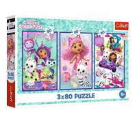 Trefl Puzzle 3en1 – Gabby's Dollhouse: Días de Colores con Gabby – 3 x 80 piezas Multicolor (34882)
