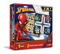 Trefl - Ludo, Serpientes y escaleras: Spider-Man - Juego 2 en 1, Juego de Mesa Familiar con superhéroes de Marvel, Tablero de Doble Cara, Juego clásico para Adultos y niños a Partir de 4 años