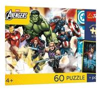 Trefl - Marvel Los Vengadores, Juntos más Fuertes - Rompecabezas de 60 Piezas - Rompecabezas de héroes Coloridos de Cuentos de Hadas, póster Coleccionable, Entretenimiento Creativo, diversión para
