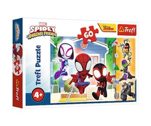 Trefl - Marvel, Spidey and His Amazing Friends, En El Mundo de Spidey - Puzzle 60 Piezas - Coloridos Puzzles con Cuentos de Hadas Bohter, Creativo, Diversión para Niños a Partir de 4 Años